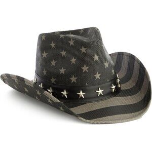 Zodaca USA Straw American Flag Cowboy Hat for Men Vintage Cowgirl Costume